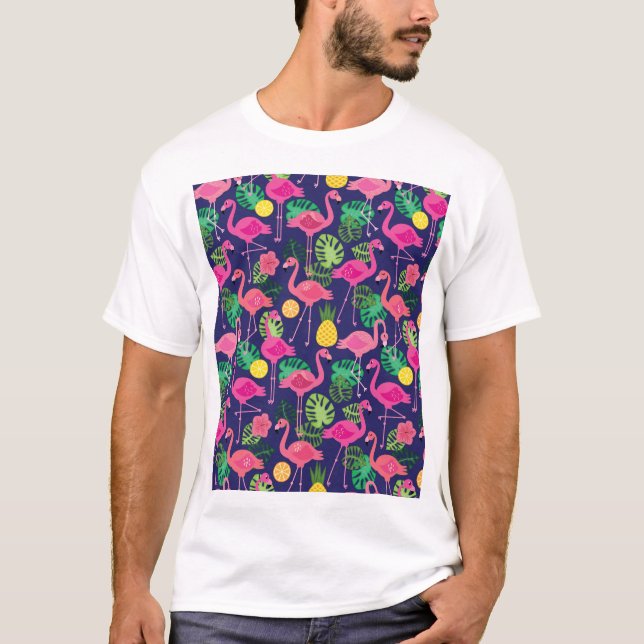 Vintage flamingos, summer elements pattern T-Shirt (Front)