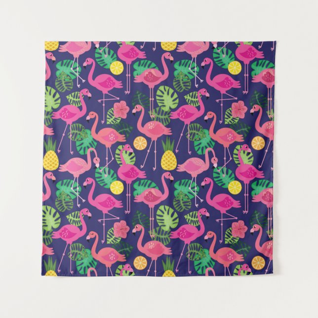 Vintage flamingos, summer elements pattern tapestry (Front)