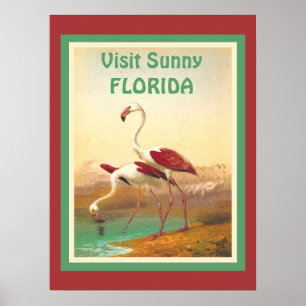 Vintage Flamingos Visit Florida Tourism Travel Poster