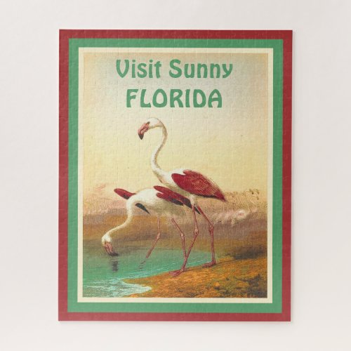 Vintage Flamingos Visit Florida Travel Poster Jigsaw Puzzle