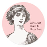 Vintage Flapper Beauty Girls Just Want to Have Fun Classic Round Sticker