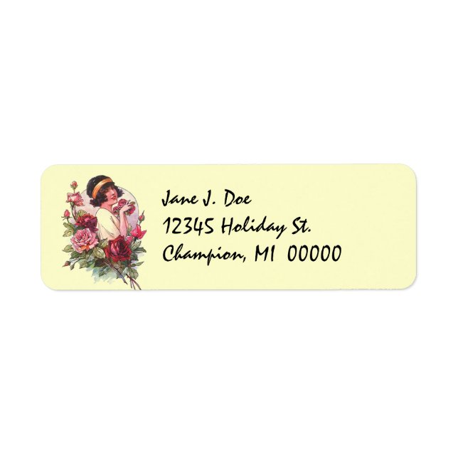 Vintage Flapper Enjoys Roses Address Labels (Front)