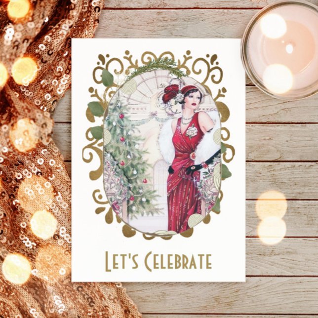 Vintage Flapper Gatsby Holiday Christmas Party Invitation (Creator Uploaded)