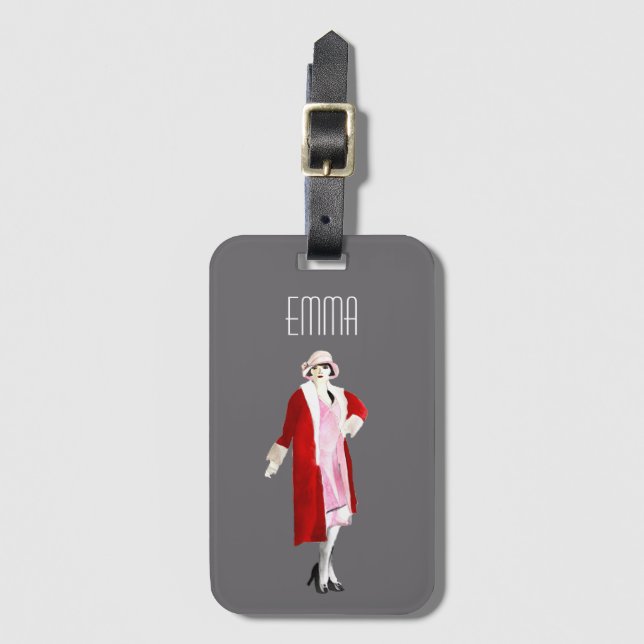 VIntage flapper girl art Luggage Tag (Front Vertical)