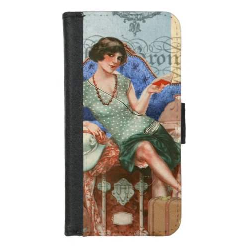 Vintage Flapper Girl in Paris Art iPhone 87 Wallet Case