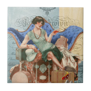 Vintage Flapper Girl in Paris Ceramic Tile