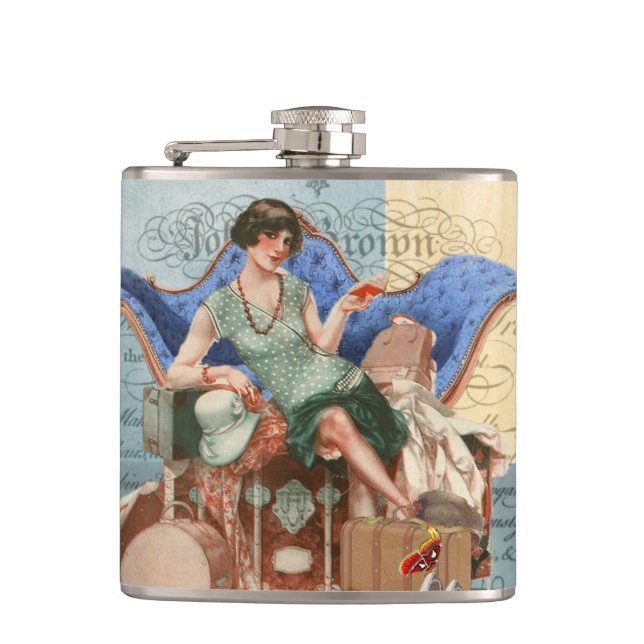 Vintage Flapper Girl in Paris Flask (Front)