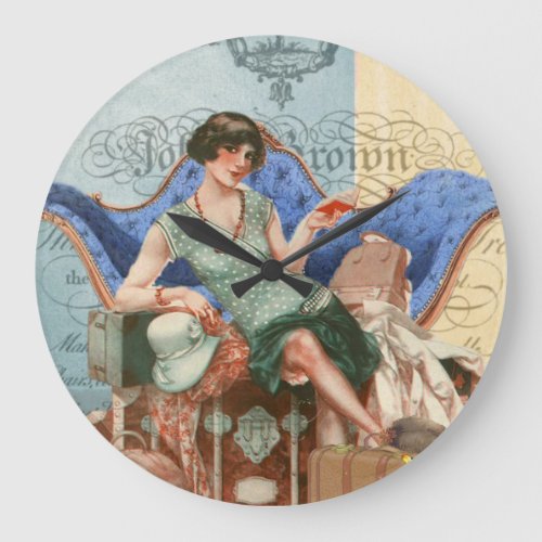 Vintage Flapper Girl in Paris Large Clock