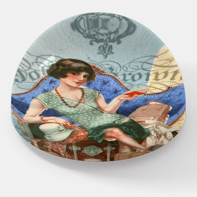 Vintage Flapper Girl in Paris Paperweight (Angled)