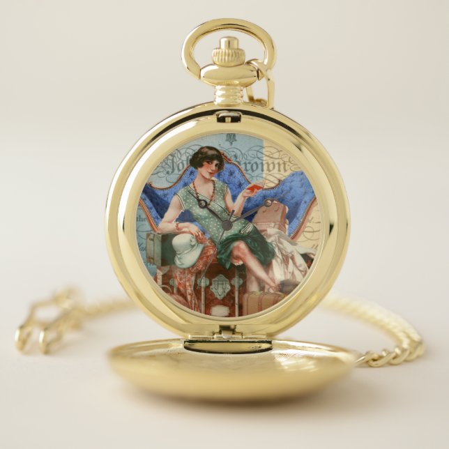 Vintage Flapper Girl in Paris Pocket Watch (Inside)