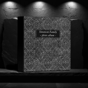 Vintage Fleur de Lis Black Grunge Damask Album 3 Ring Binder