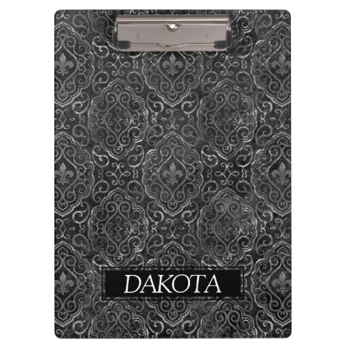 Vintage Fleur de Lis  Black Grunge Damask Custom Clipboard