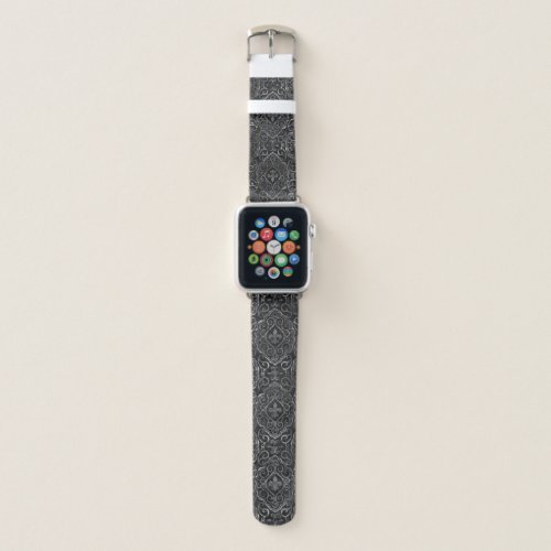 Vintage Fleur de Lis  Black Silver Grunge Damask Apple Watch Band
