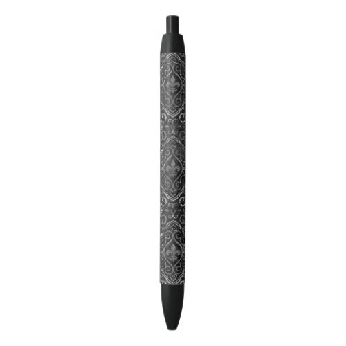 Vintage Fleur de Lis  Black Silver Grunge Damask Black Ink Pen