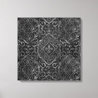 Vintage Fleur de Lis | Black Silver Grunge Damask