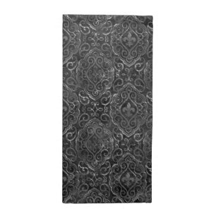 Vintage Fleur de Lis Black Silver Grunge Damask Cloth Napkin