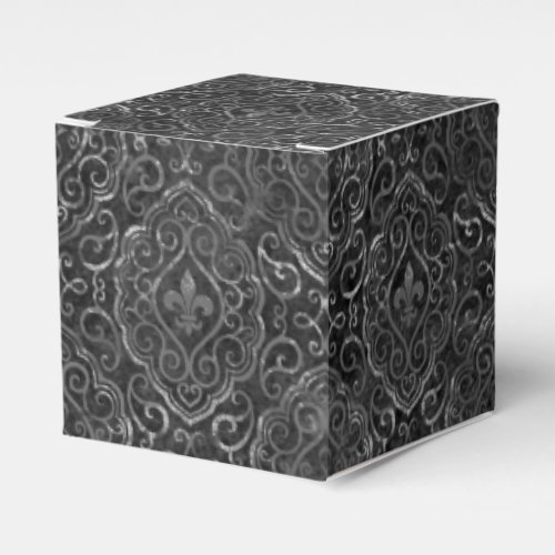 Vintage Fleur de Lis  Black Silver Grunge Damask Favor Boxes