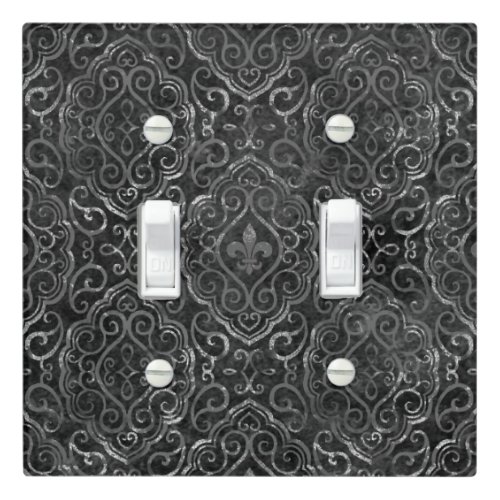 Vintage Fleur de Lis  Black Silver Grunge Damask Light Switch Cover