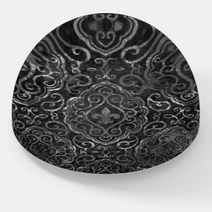 Vintage Fleur de Lis   Black Silver Grunge Damask Paperweight