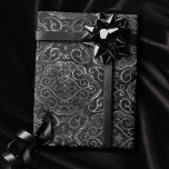 Vintage Fleur de Lis | Black Silver Grunge Damask Wrapping Paper