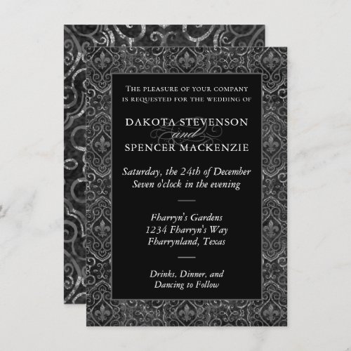 Vintage Fleur de Lis Damask  Grunge Wedding Invitation