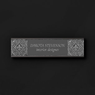 Vintage Fleur de Lis Grunge Damask Branding Door Sign