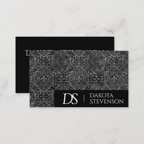 Vintage Fleur de Lis  Grunge Damask Monogram Business Card