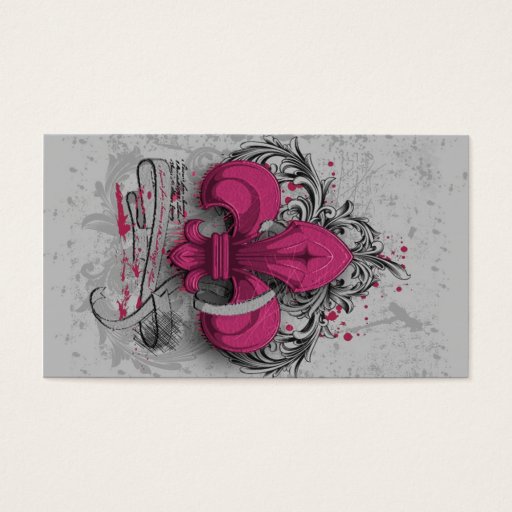 Customizable Vintage fleur-de-lis  hot pink metal grunge effect business card