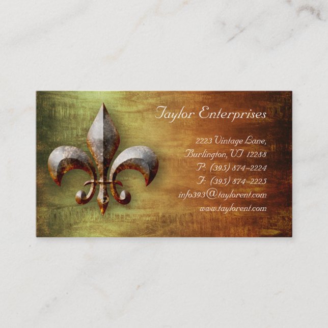 Vintage Fleur de lis Logo Business Card (Front)