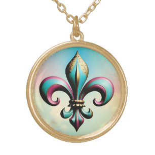 Vintage Fleur de lis Necklace, Catholic Gold Plated Necklace