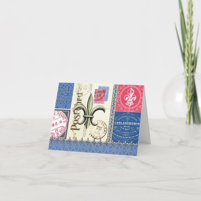 Vintage-Fleur de Lis postage-notecard Card (Front)