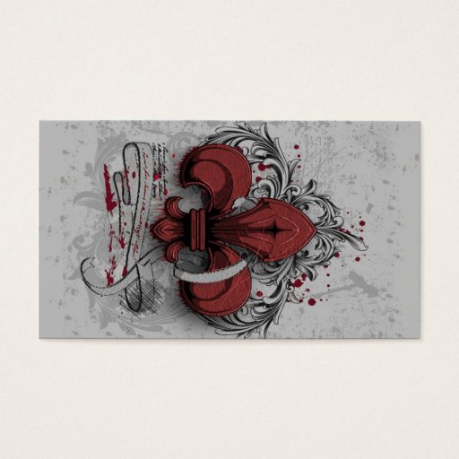 Customizable Vintage fleur-de-lis red metal grunge effects business card templates
