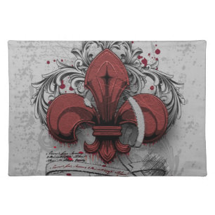 Vintage fleur-de-lis red metal grunge effects placemat