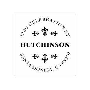 Vintage Fleur De Lis Round Return Address Rubber Stamp