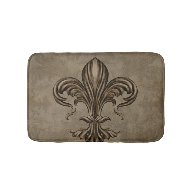 Vintage Fleur-de-lis Sepia Bath Mat (Front)