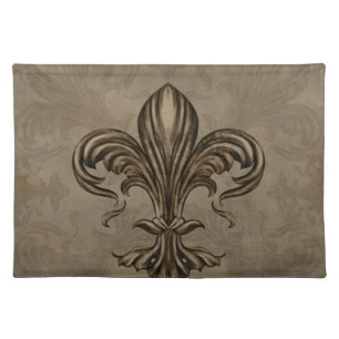 Vintage Fleur-de-lis Sepia Cloth Placemat