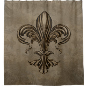 Vintage Fleur-de-lis Sepia Shower Curtain