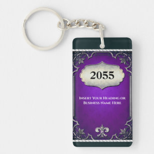 Vintage fleur de lis silver purple floral border   keychain