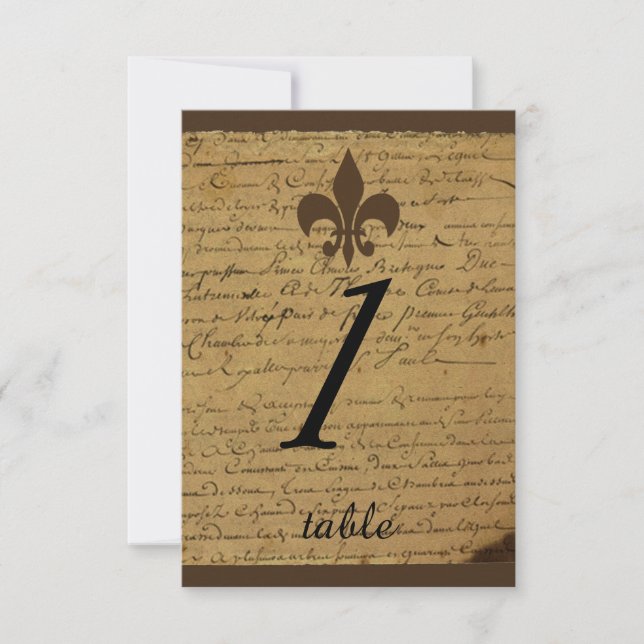 Vintage Fleur de Lis Wedding Table card (Front)