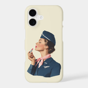 Vintage Flight Attendant Applying Lipstick iPhone 17 Case