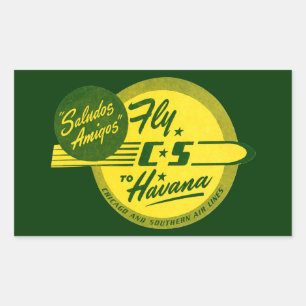 Vintage Flight to Havana Rectangular Sticker