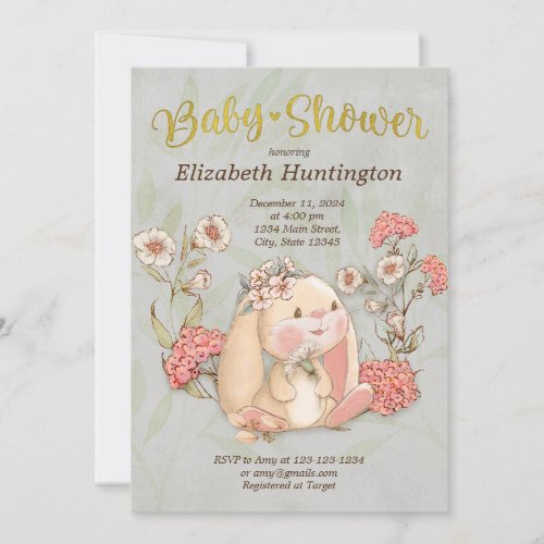 Vintage Floppy Bunny Floral  Invitation