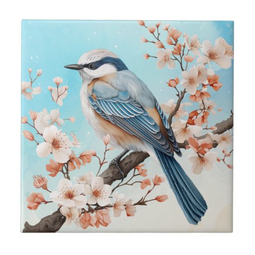 Vintage Flora and Fauna Art Light Blue Ceramic Tile