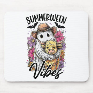 Vintage Flora Ghost Cow Pumskin Shirt Summerween V Mouse Pad