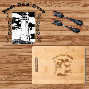 Vintage Flora Motif Ocean Lighthouse Best Dad Ever Engraved Cutting Board
