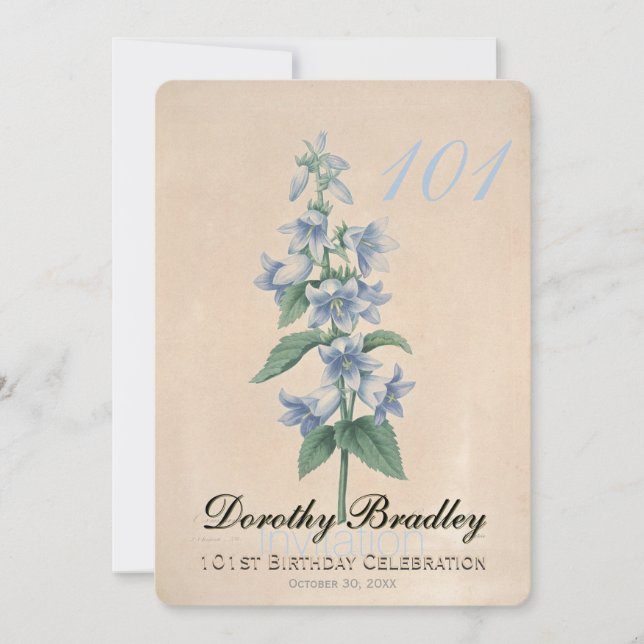 Vintage Floral 101st Birthday Celebration Custom Invitation (Front)