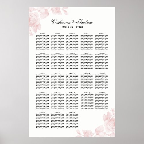 Vintage Floral 20 Table Wedding Seating Poster