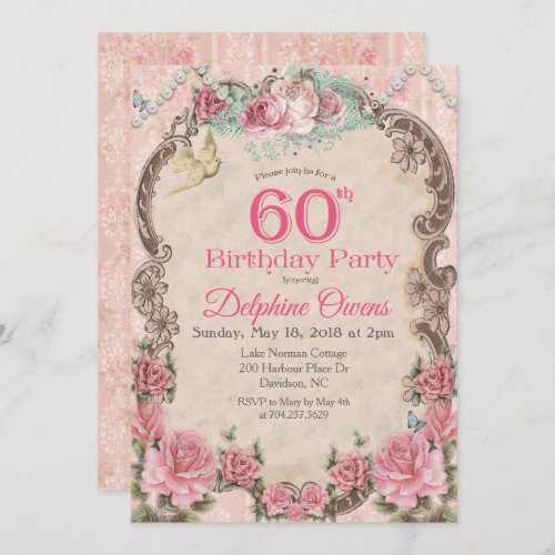 Vintage Floral 60th Birthday Invitation