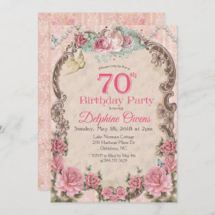 Vintage Floral 70th Birthday Invitation