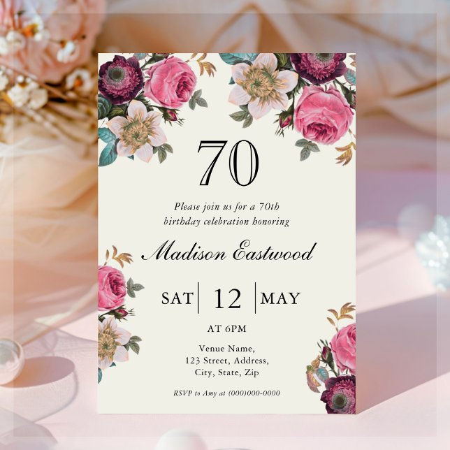 Vintage Floral 70th Birthday Invitation (Creator Uploaded)